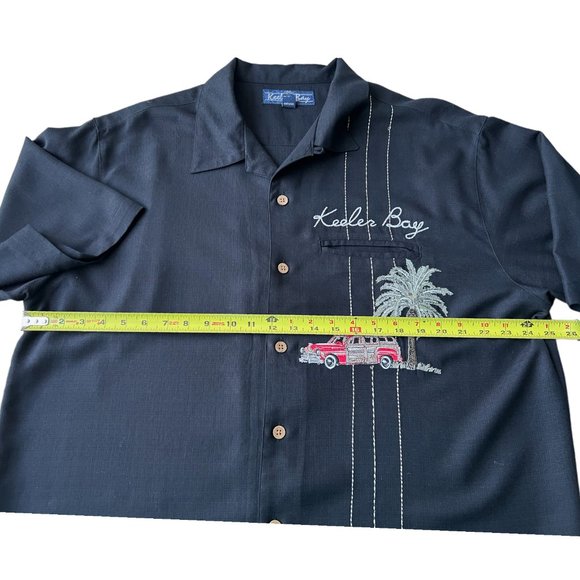 KEEBLER BAY Hawaiian black. shirt in size XL palm trees tropical  drinks Woodie - Picture 5 of 12